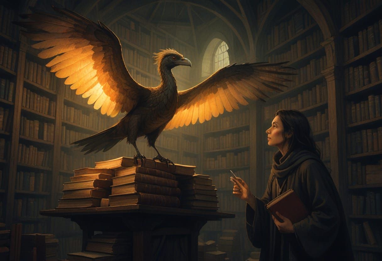 Paper Bird Creature in Library Attic, Lockwood Style