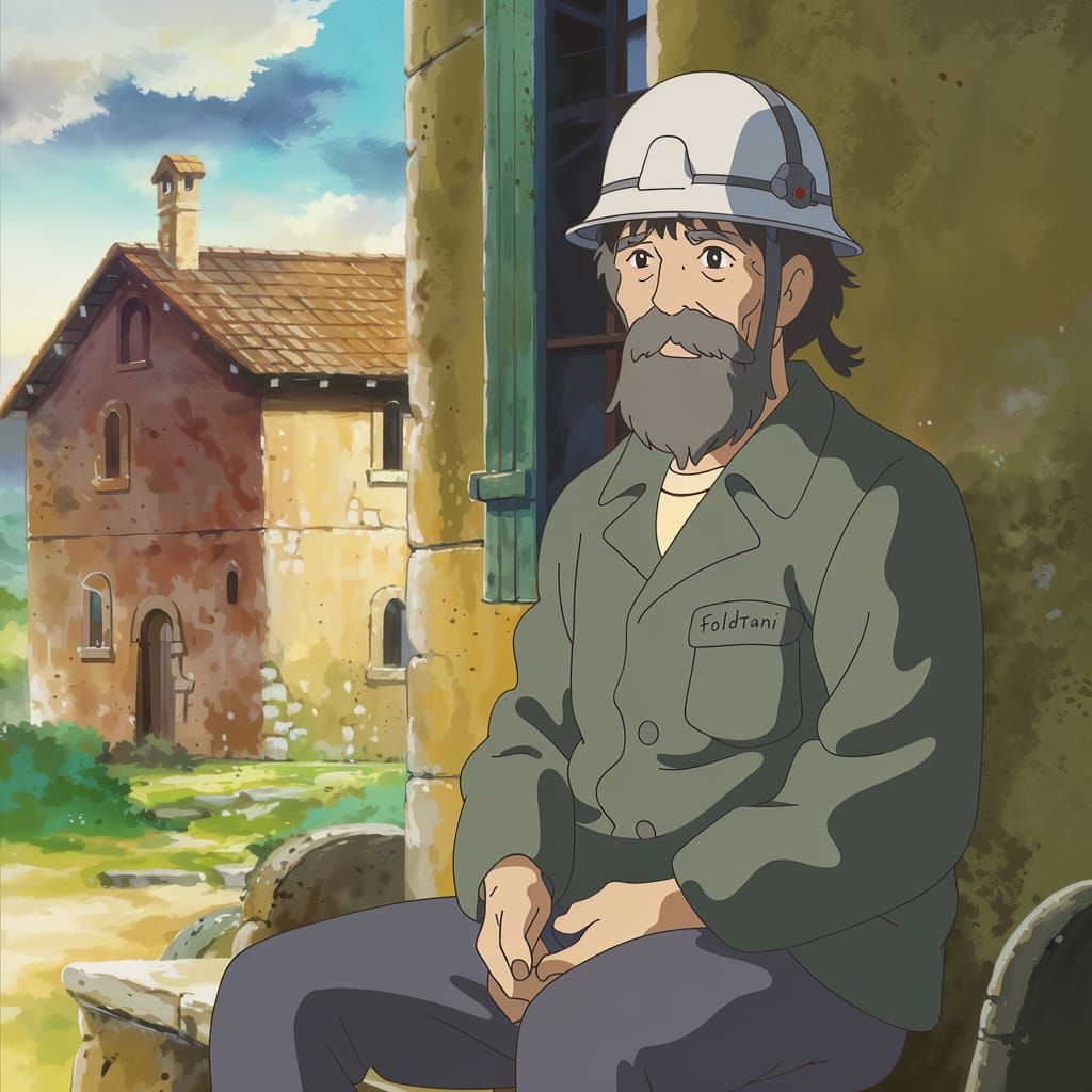 Anime Style Geologist Resting in Italian Countryside