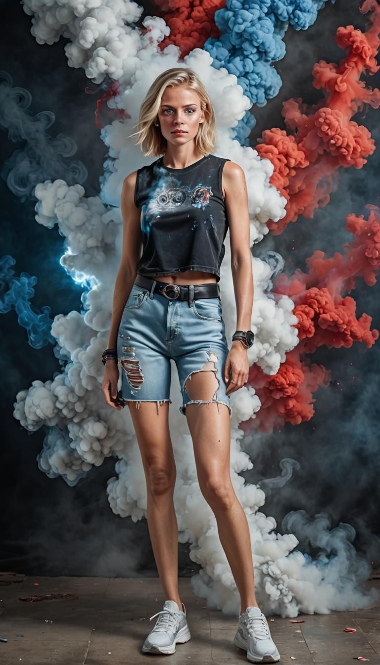 Virtually Split Portrait: Woman and Cyborg Fusion