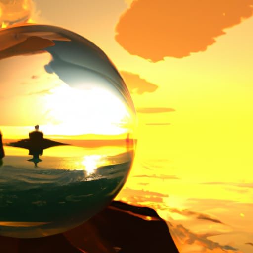 Sunset over the bay inside a glass ball