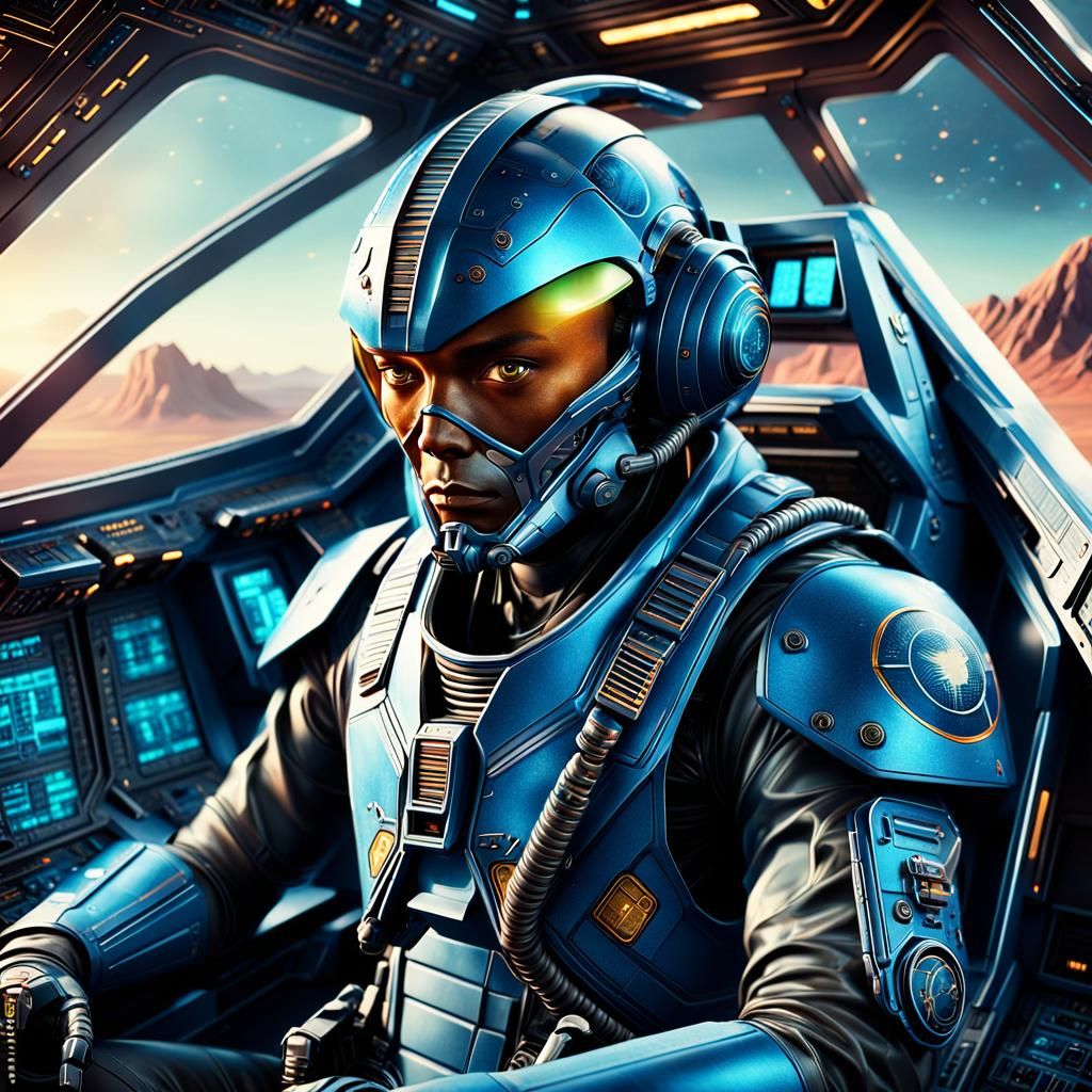 Vulcan Pilot in Starfighter Cockpit: Sci-Fi Illustration