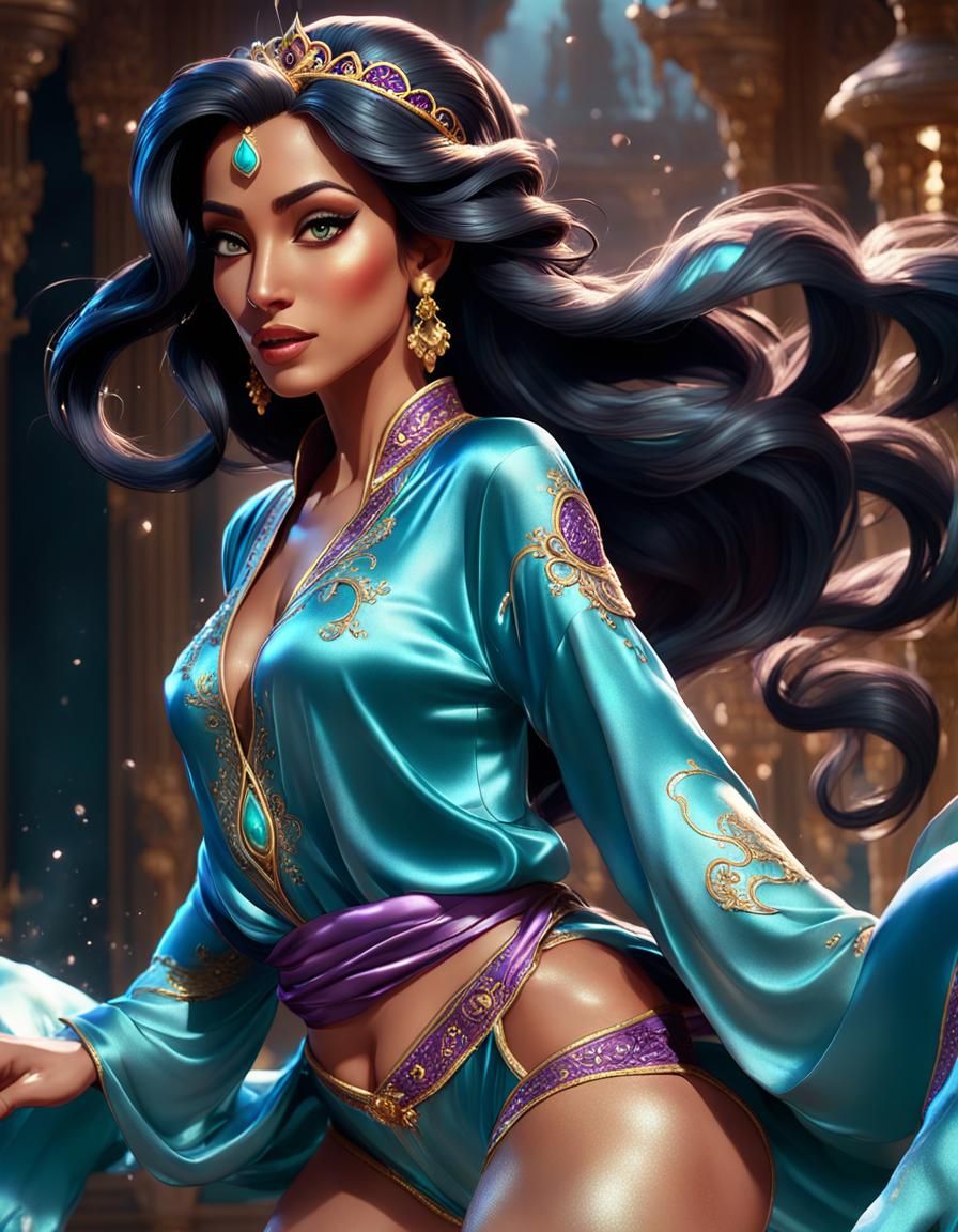 Princess Jasmine in Sparkle Pajamas: Detailed Matte Painting