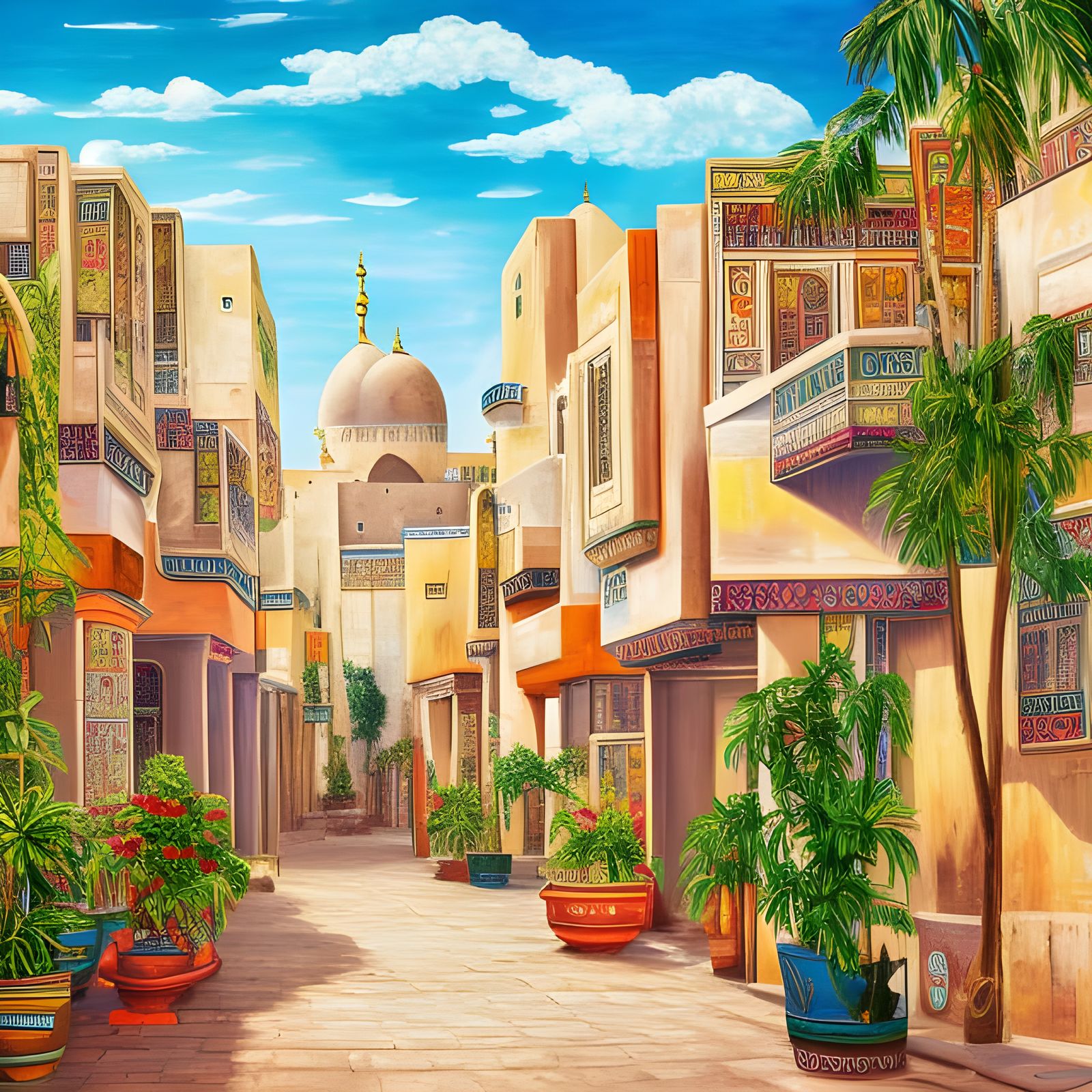 Middle Eastern Cityscape with Ancient Ruins