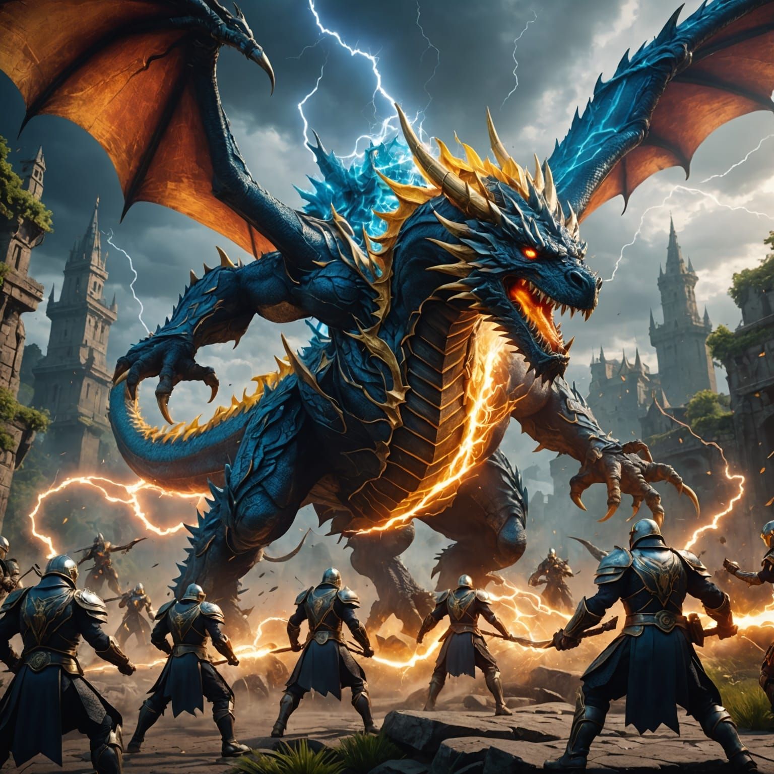 Lightning Dragon Attack in Fantasy Concept Art