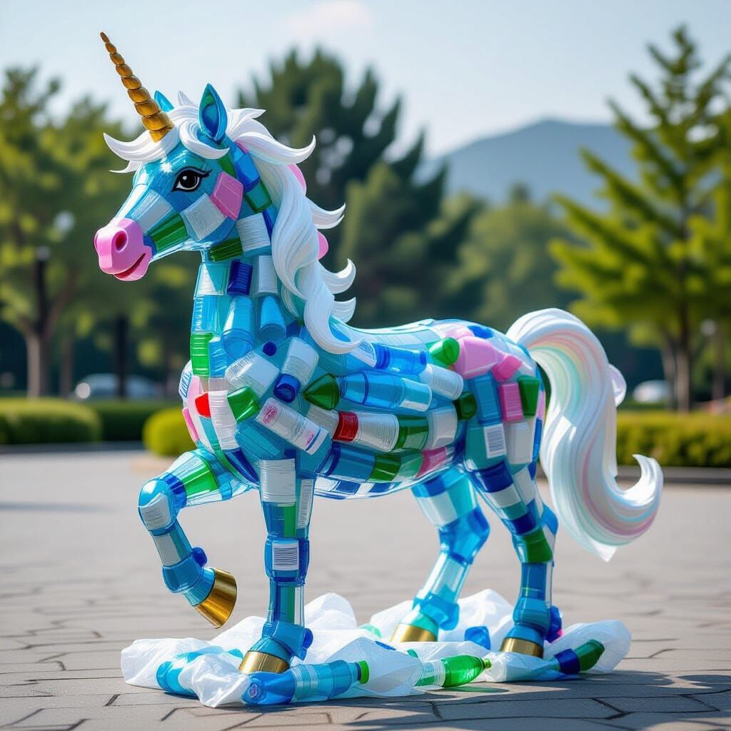 Unicorn Sculpture Made From Recycled Plastic