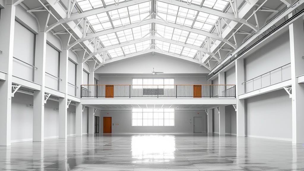 Sleek Warehouse Interior with Mezzanine Floor