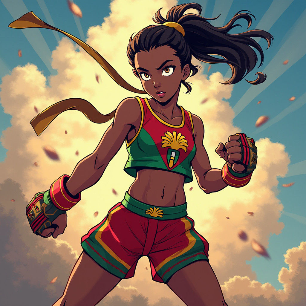 Antigua Warrior in Studio Trigger Anime Style