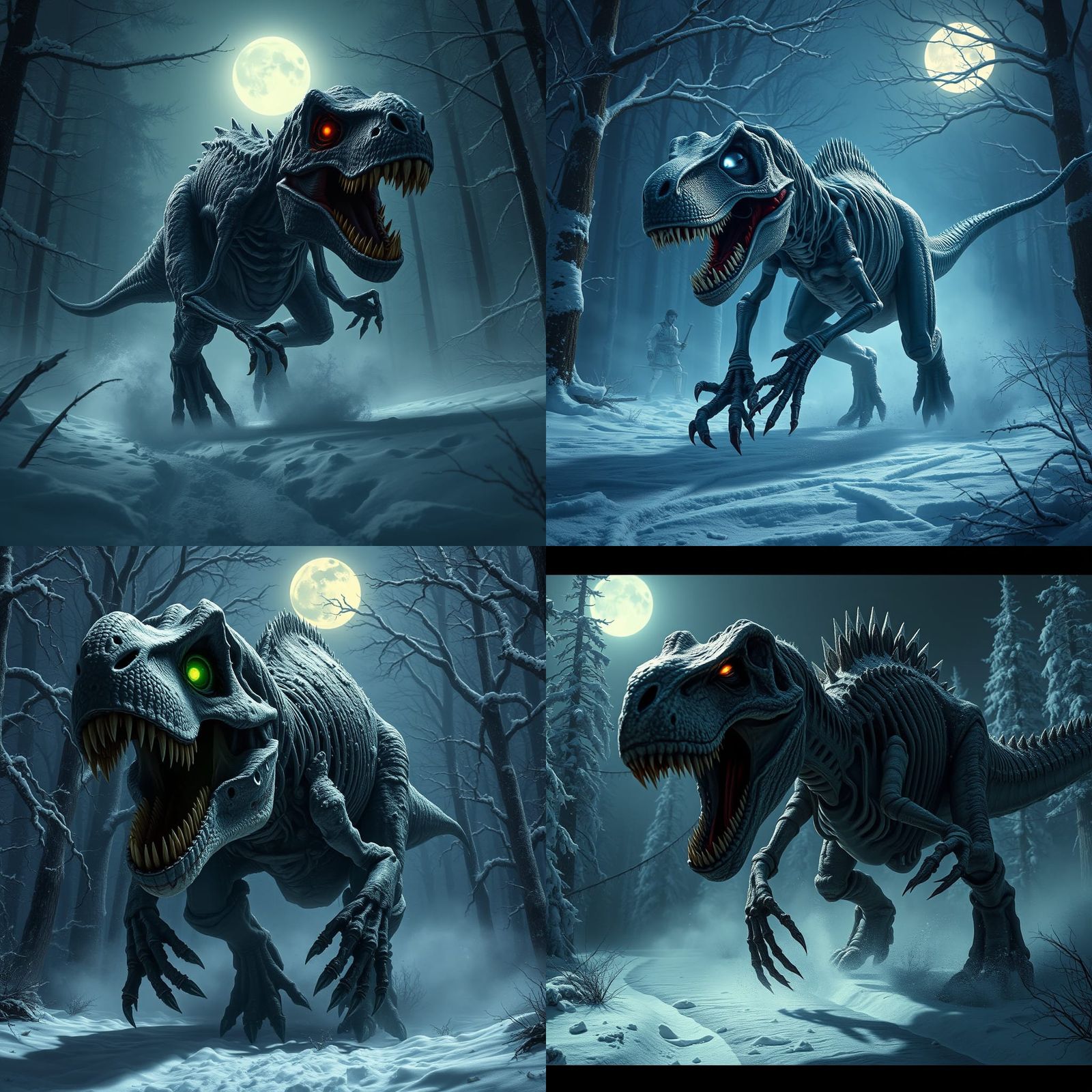 Zombie Dinosaur Charging in Snowy Forest