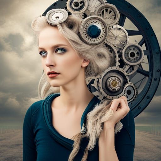 Steampunk Brain: Woman with Cogs Turning