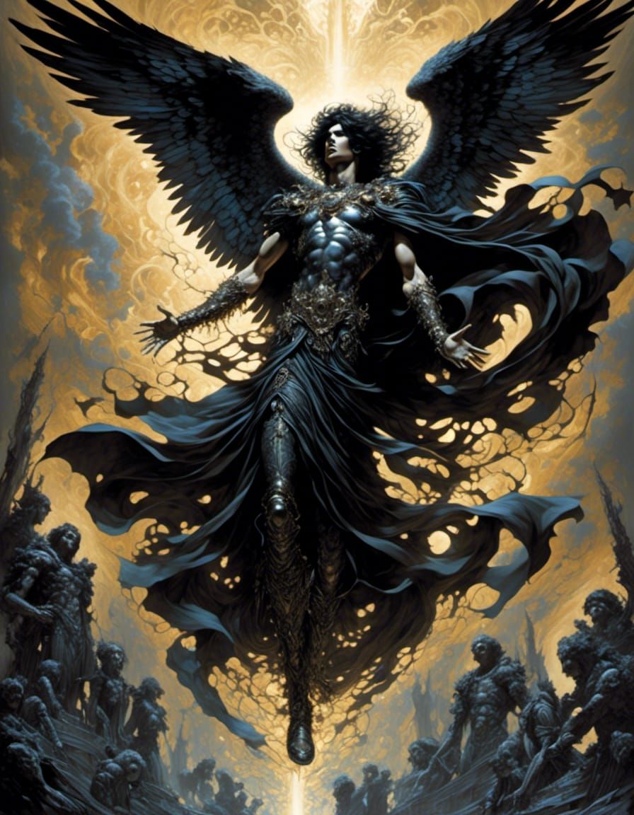 Dark Angel with Ebony Wings in Comic Book Style