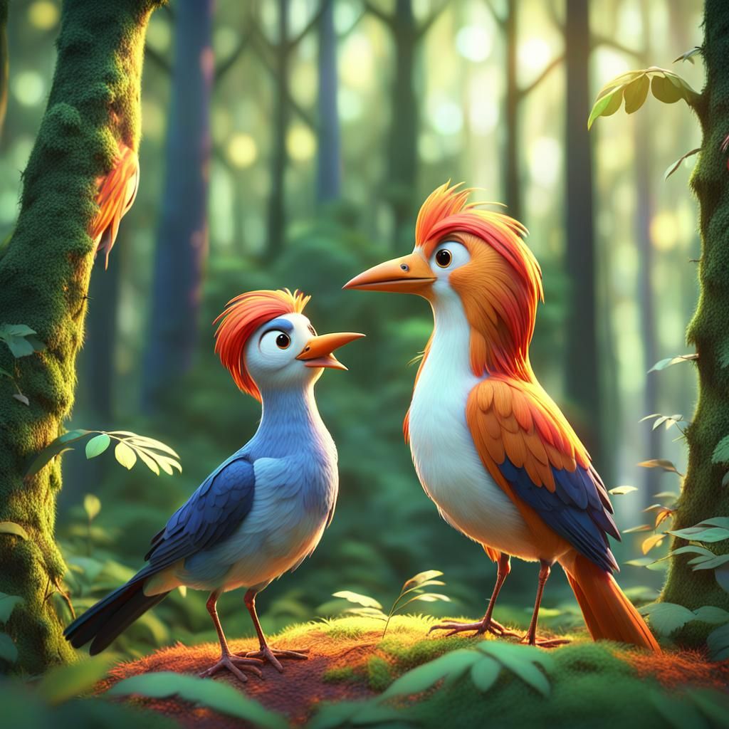 Scottish Girl and Bird Chat in Pixar Style