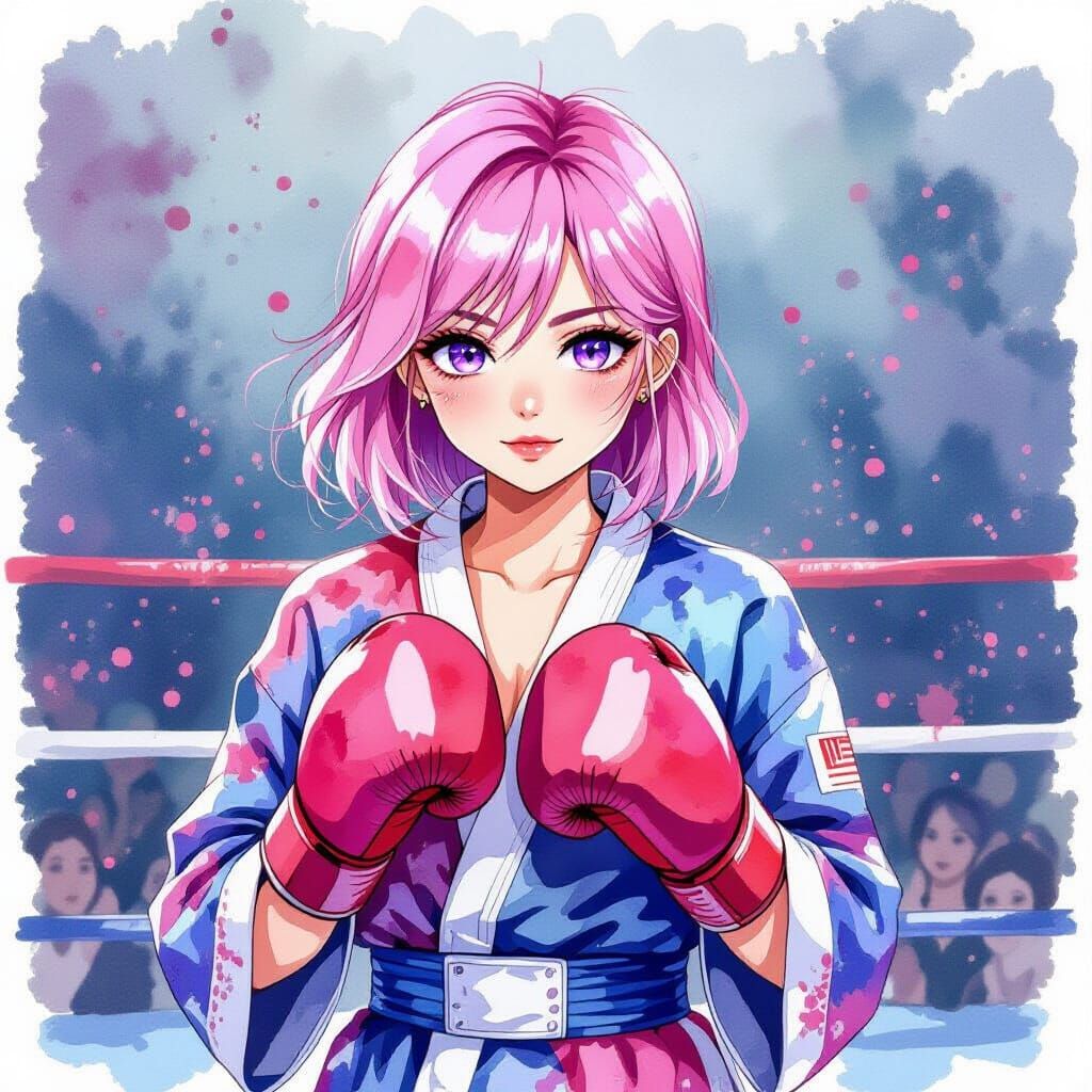 Boxer with Pink Hair in Watercolor Alcohol Ink Style