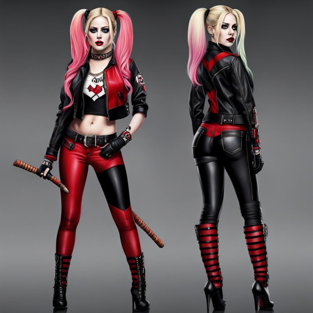 Hyperrealistic Avril Lavigne as Harley Quinn