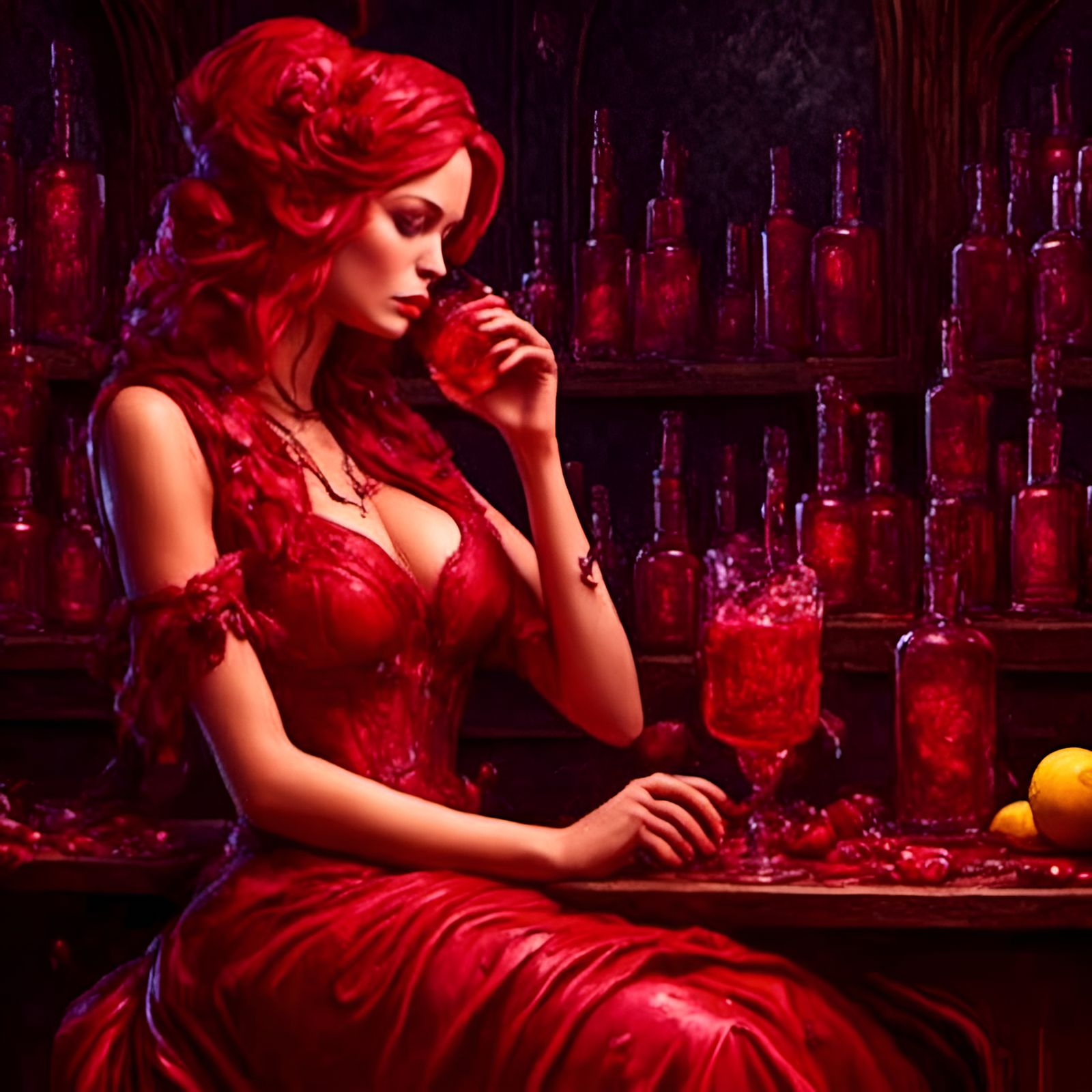 The Red Lady Drinks
