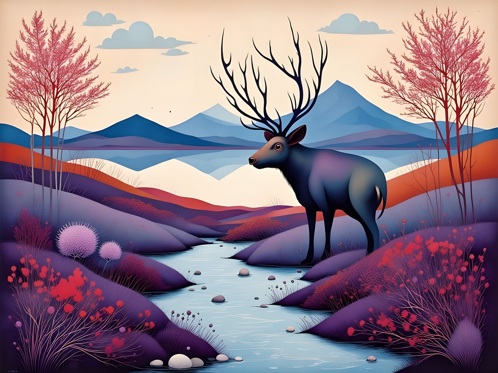 Surreal Deer Stag in Scottish Highlands Landscape