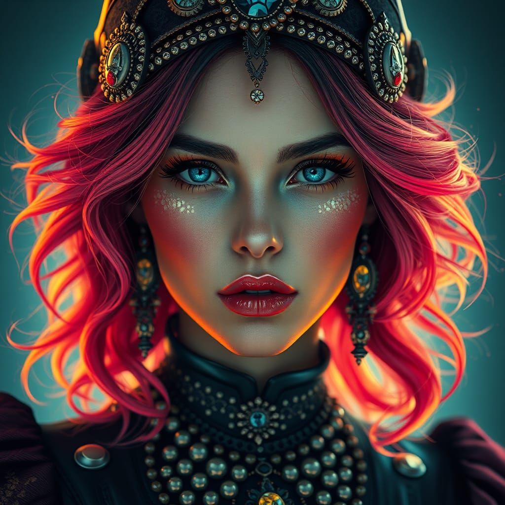 GlamPunk Portrait with Lace, Leather and Jewels