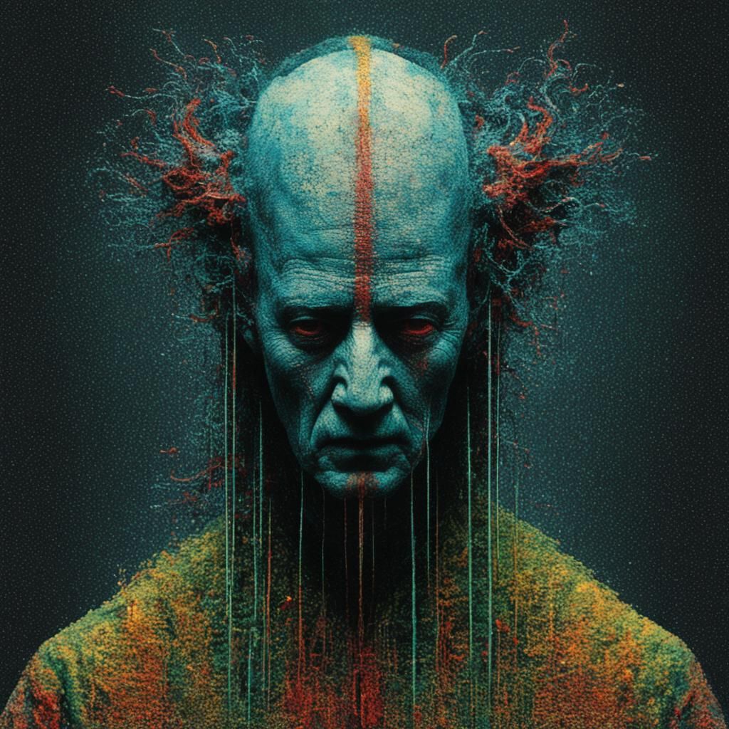 Distorted Demon Face in Glitchcore Pixel Art