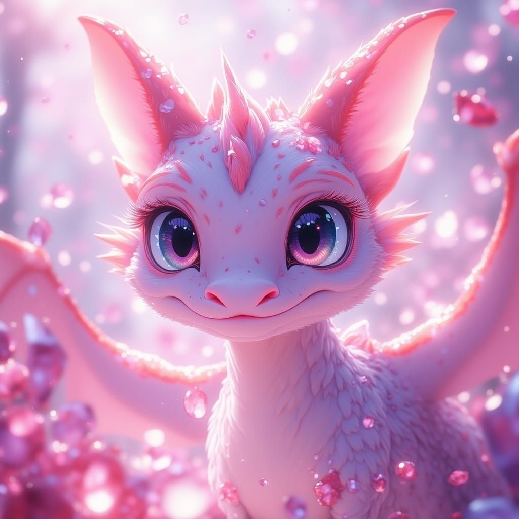 Pastel Fantasy Dragon in Rose Crystal Rain