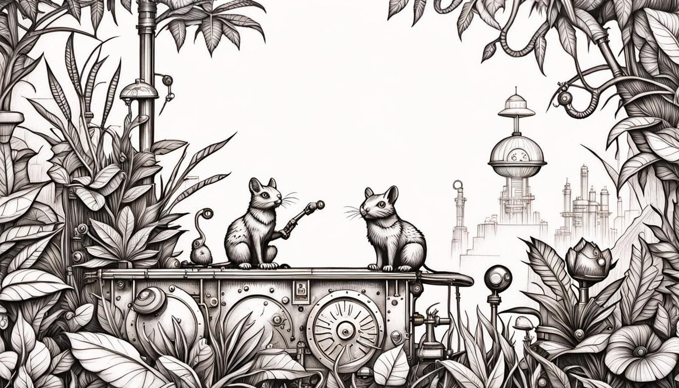 Steampunk Jungle Cityscape with Animals