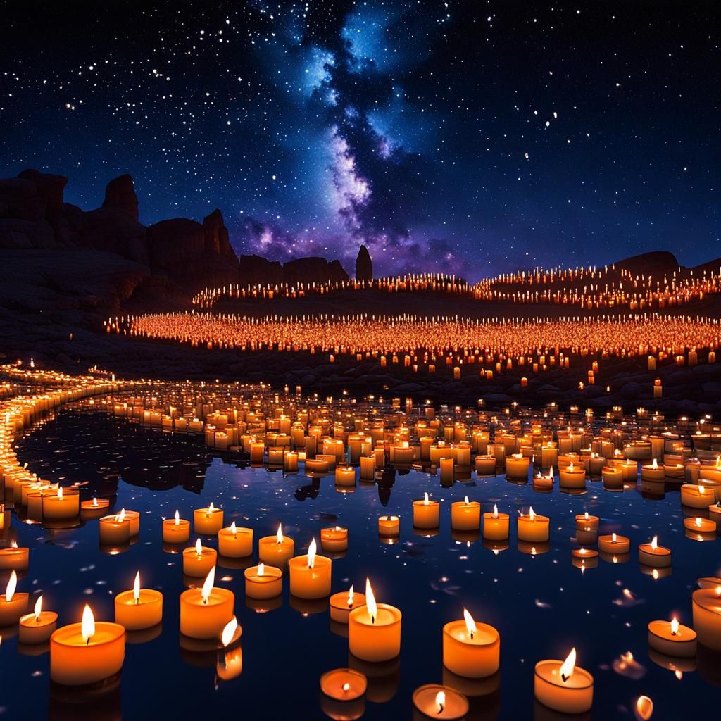 Floating Candles Glow in Fantasy Night Sky