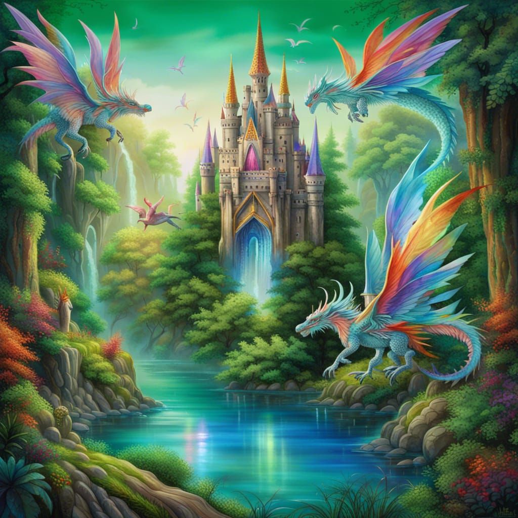Dragons Fly Above Crystalline Fairy Castle