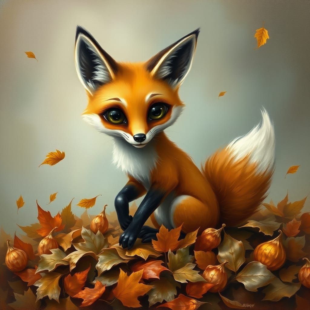 Whimsical Fox Frolicking in Autumn Leaves