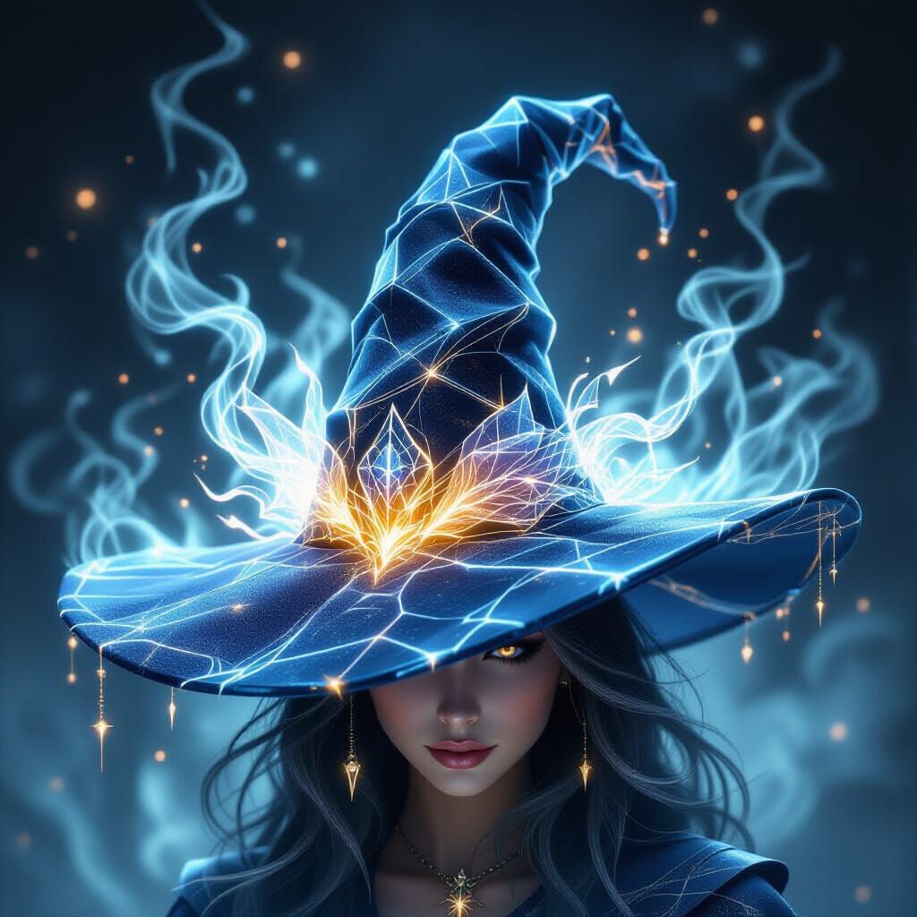 Glowing Crystal Witch Hat With Ethereal Fog