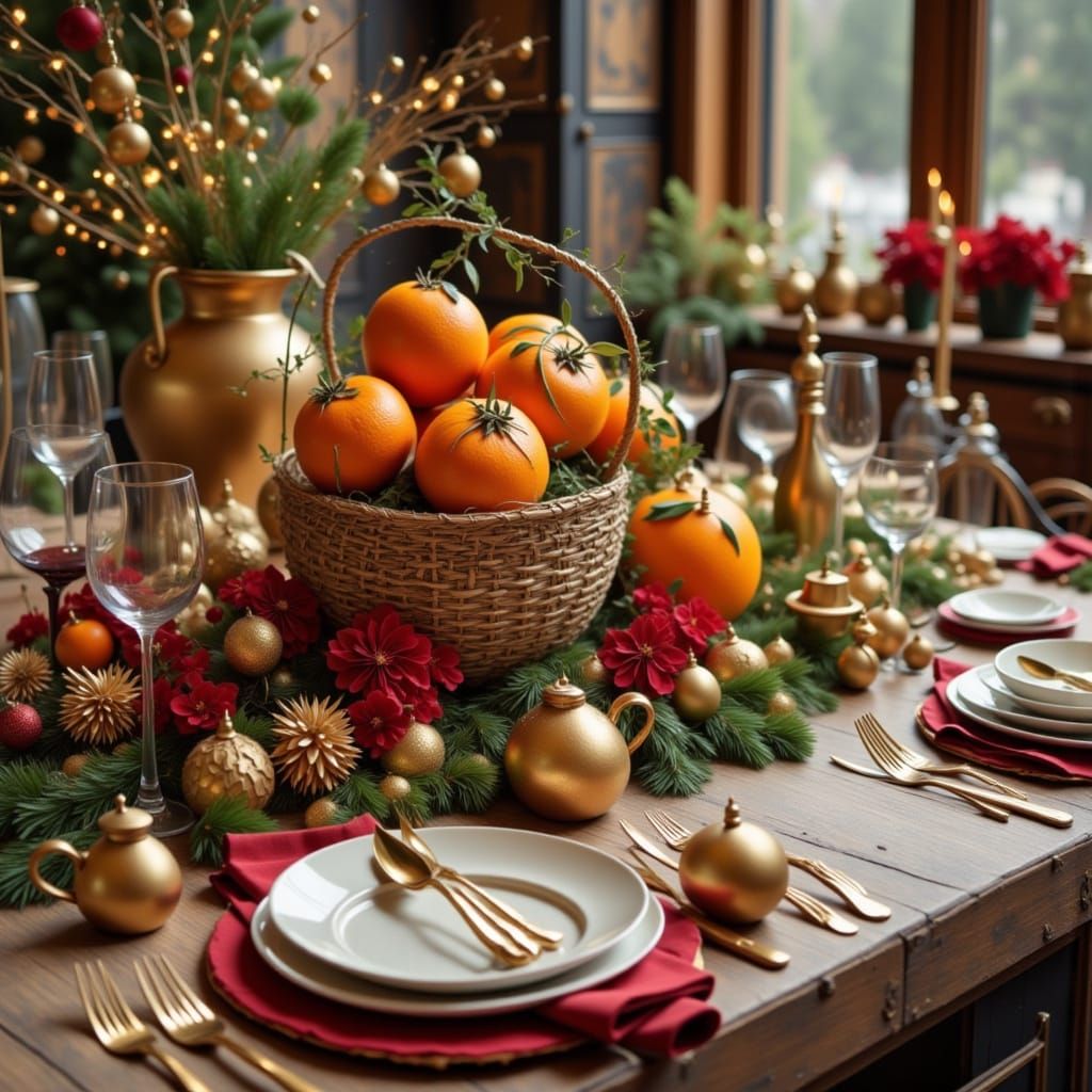 Festive Christmas Table Centrepiece with Bells and Clementin...