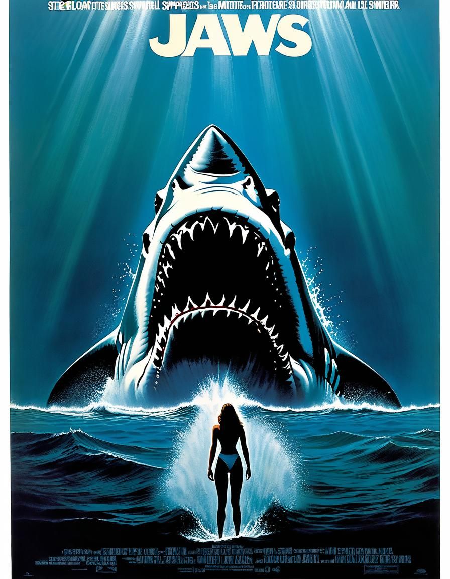 Jaws Movie Poster Art in Style of 1975 Film