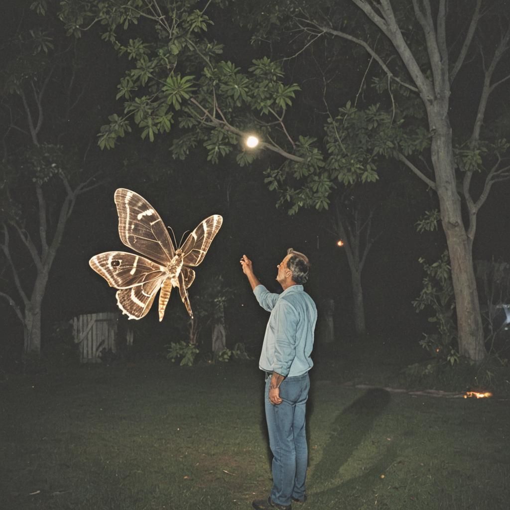 Man with Flashlight Spotlights Giant Moth