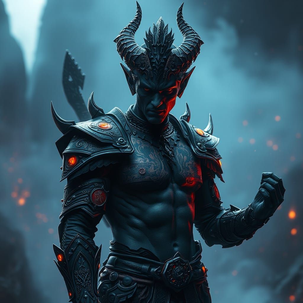 Demon Warrior in Mystical Setting: Digital Art