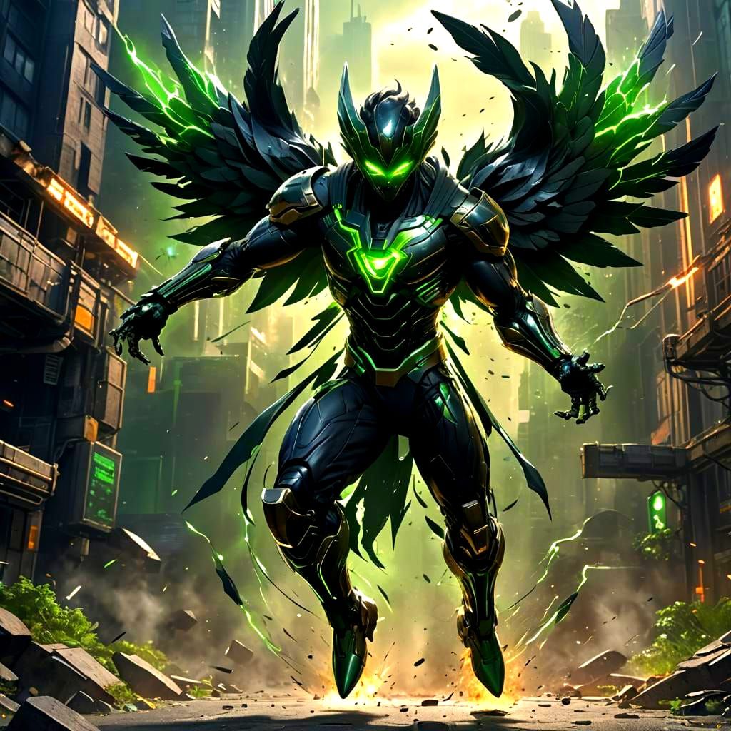 Cybernetic Superhero Transforms with Green Energy