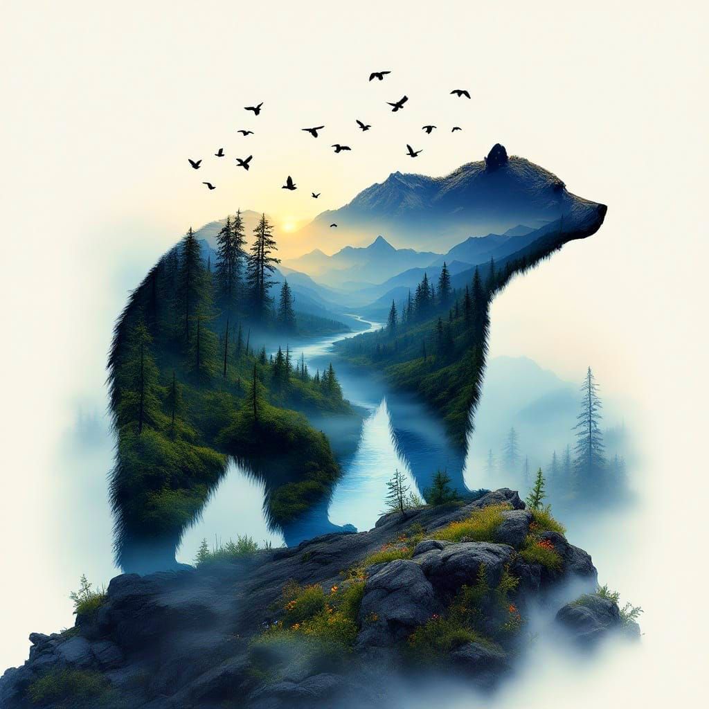 Surreal Grizzly Bear Unfolds into Yukon Valley Landscape