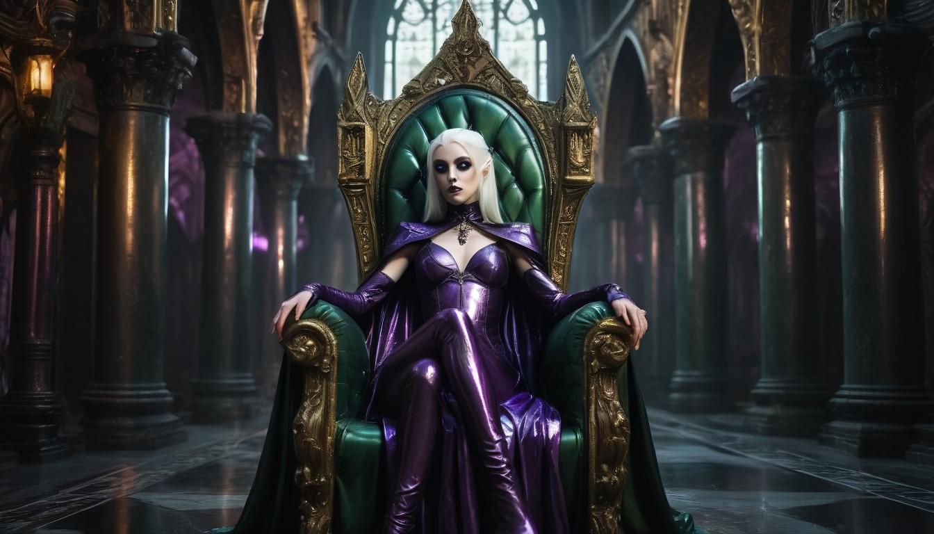 Dark Elf Priestess on Gothic Throne