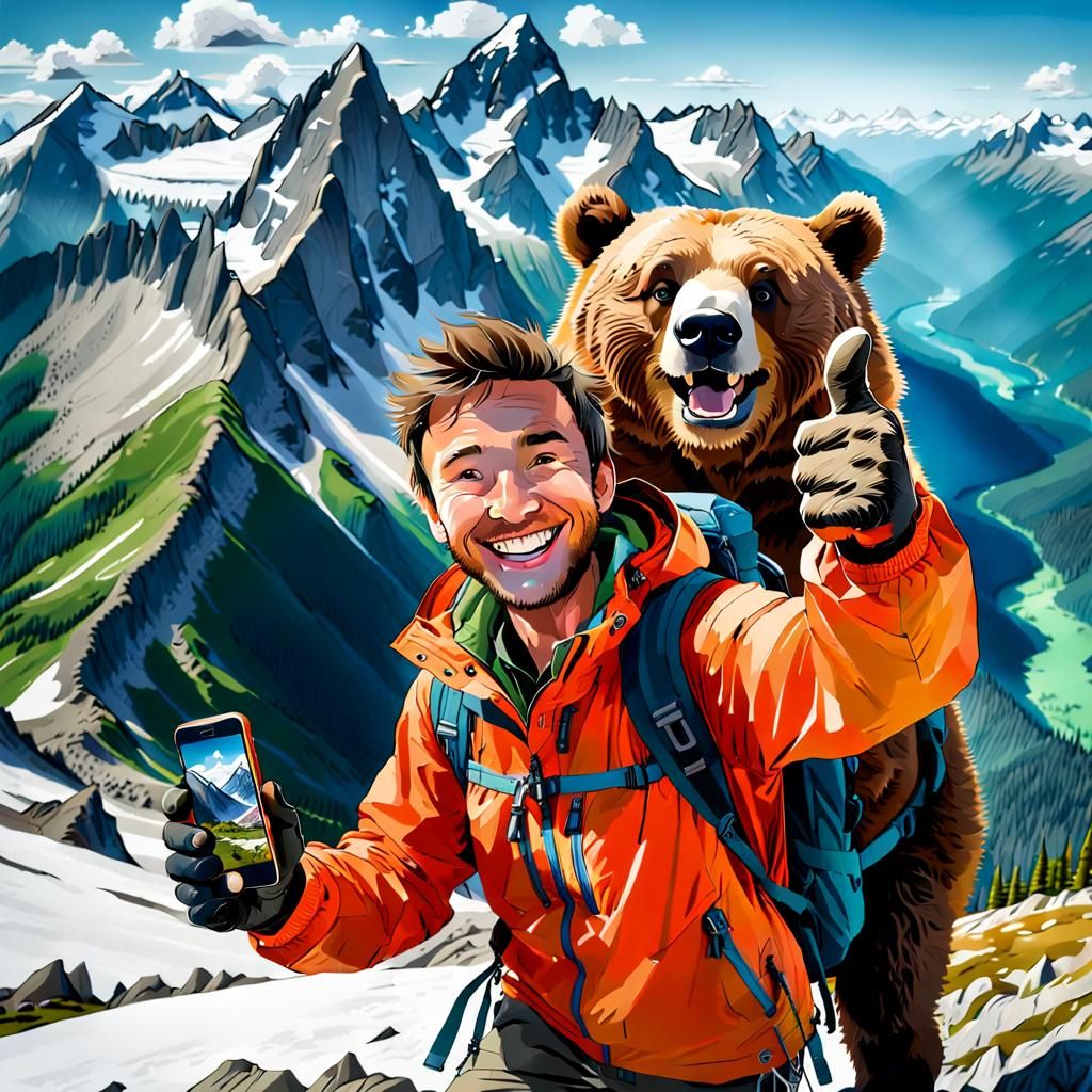 Hiker's Selfie Hilariously Photobombed by Goofy Cartoon Bear