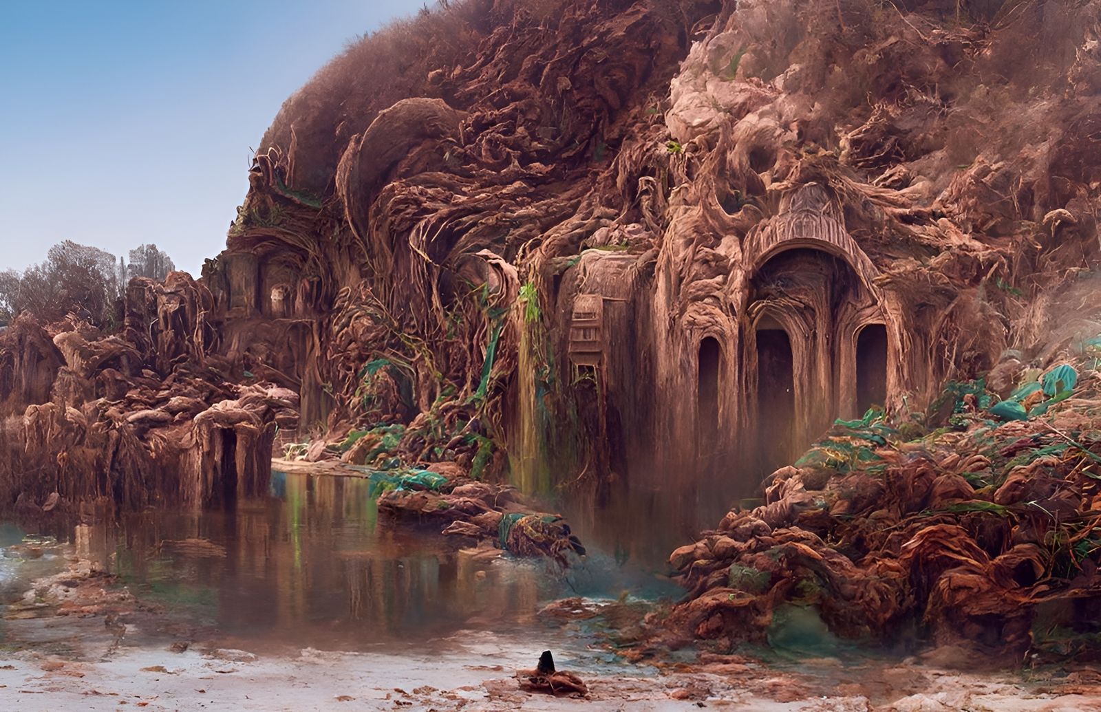 Surreal Water Temple in Digital Art Style