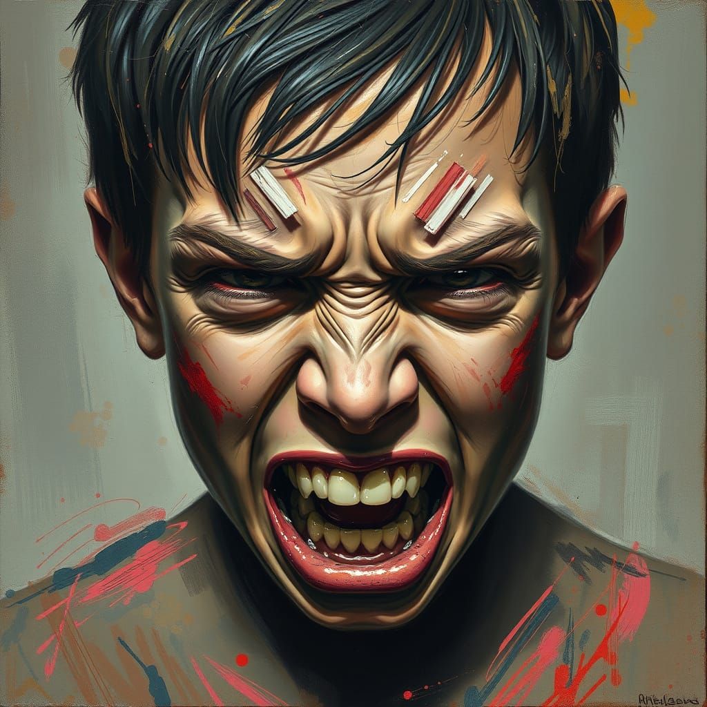 Intense Portrait of Youth with Mixed Emotions