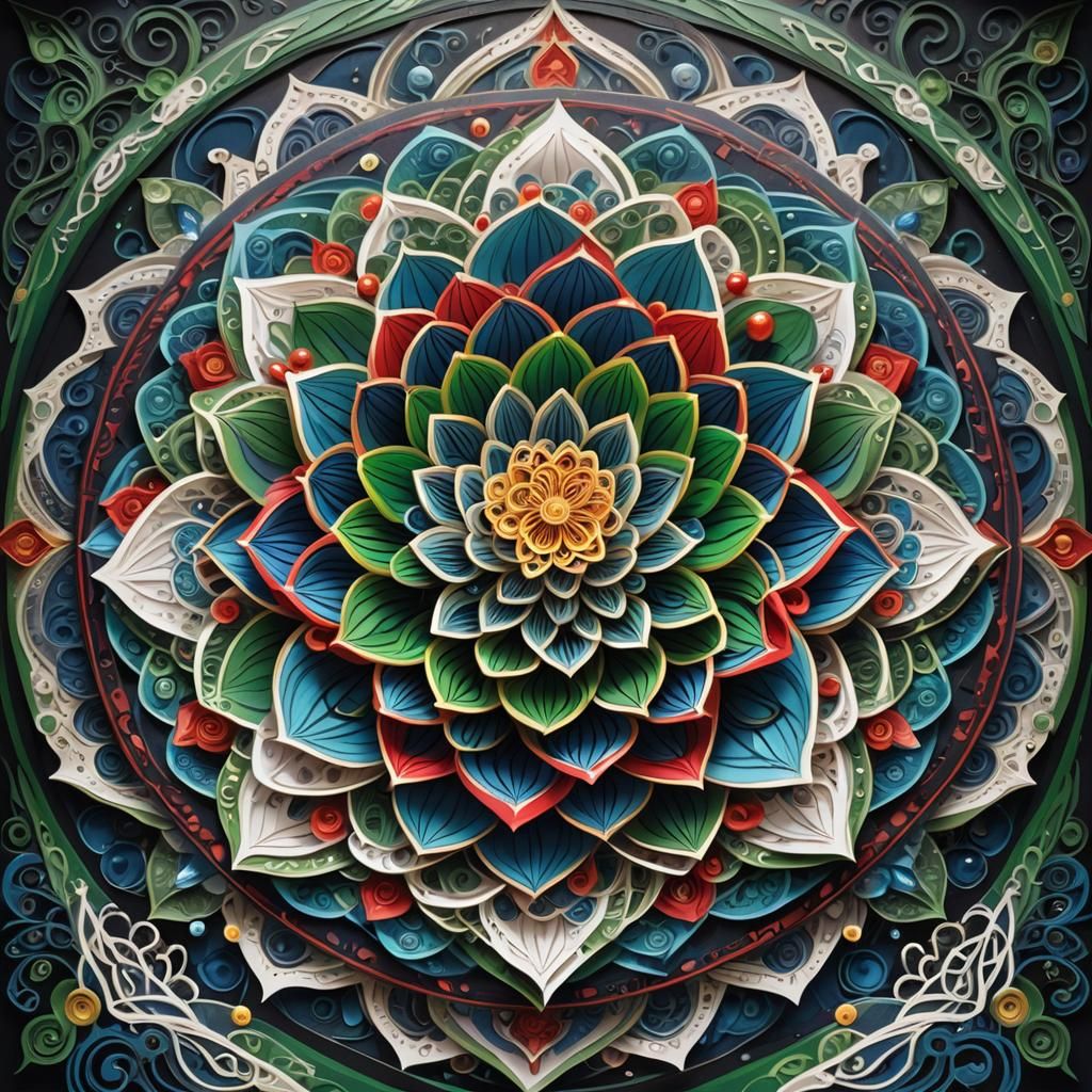 Intricate Lotus of Life Mandala in Op Art Style