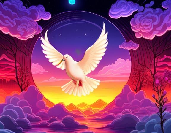 Dove of Peace in Synthwave Retro 3D Illustration