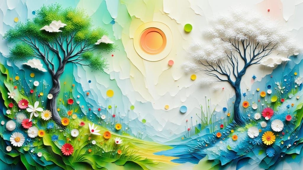 Paper Art Split: Summer Meets Winter Landscapes