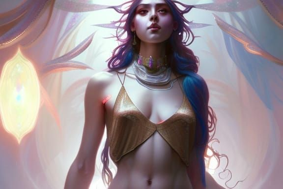 Ethereal Glass Goddess Portrait in Art Nouveau Style