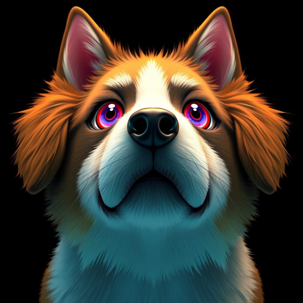 Vibrant 3D Anime Art of a Big Dog's Expressive Eyes