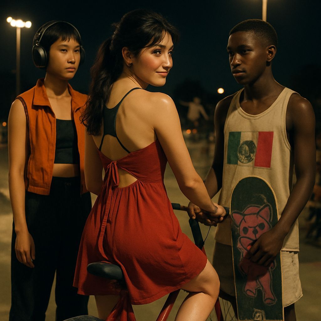 Night Skatepark Portrait with BMX Bike and Graffiti