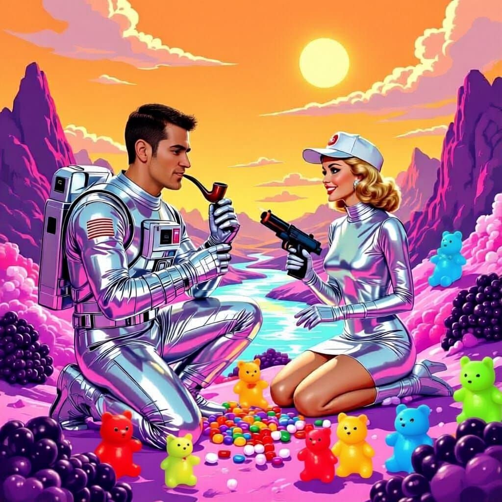 Retro Sci-Fi Planet of Gummy Bears