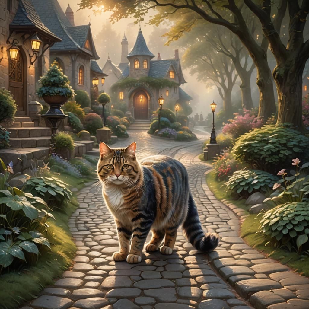 Royal Cat on Winding Path in Dreamy Style