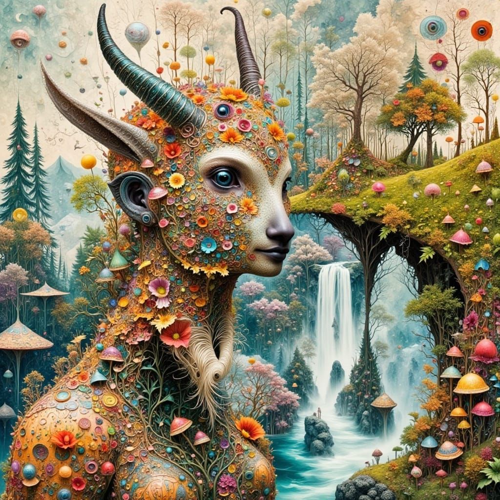 Surreal Ethereal Landscape with Hybrid Creatures