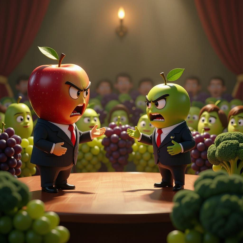 Fruit & Veggie Political Rally in Dramatic Cinematic Style