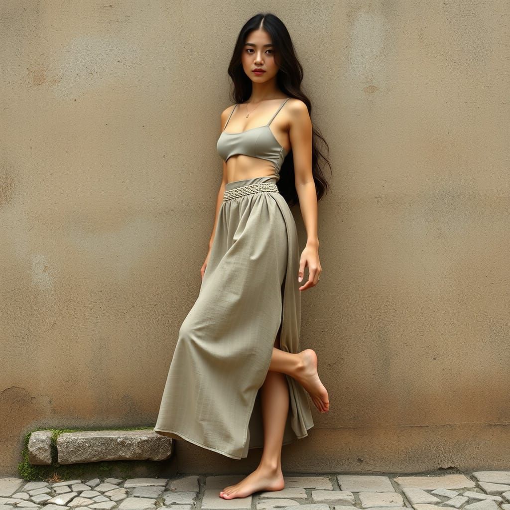 Elegant Korean Woman in Earthy Linen