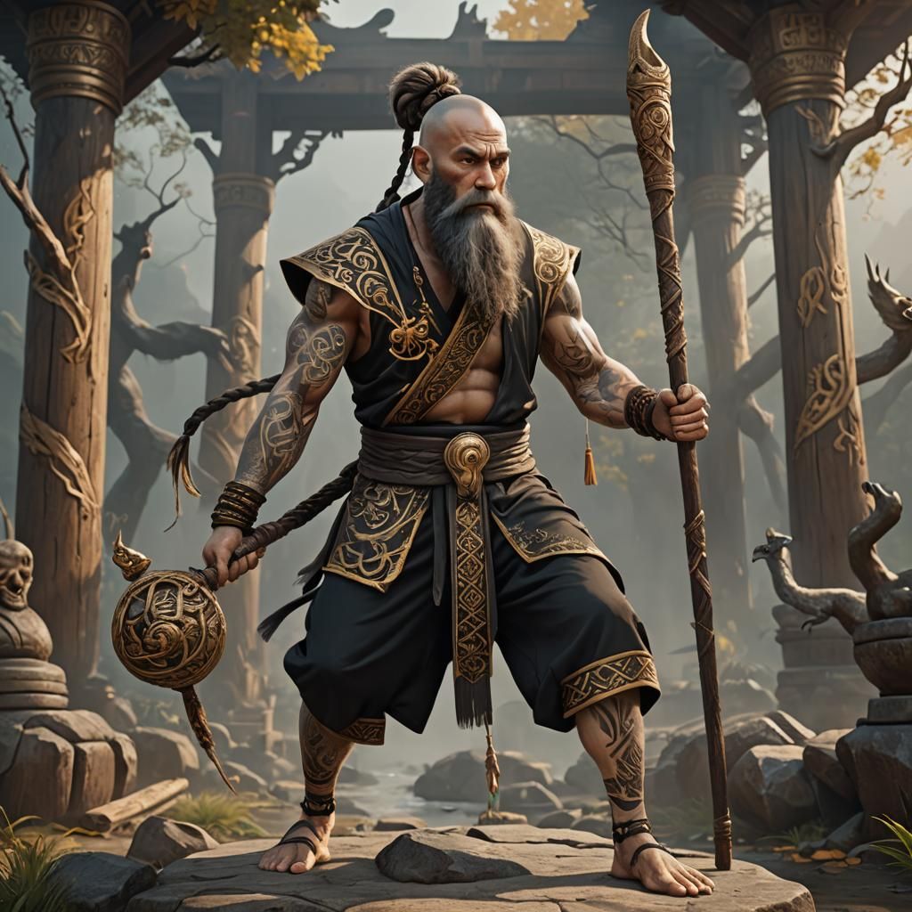 Four-Armed Monk in Crane Pose: Fantasy Concept Art