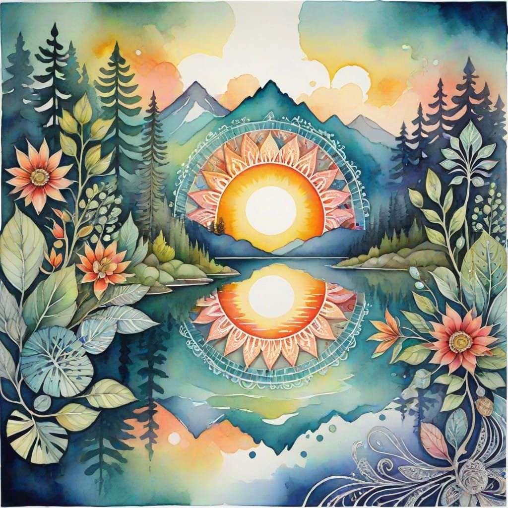 Vibrant Tribal Sun Design in Dreamy Watercolor